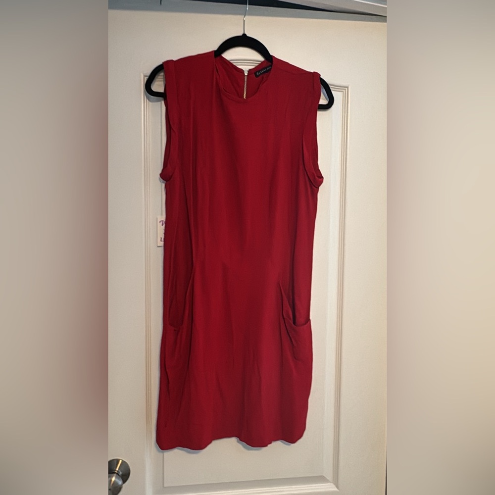 Zara Red Sheath Midi Dress with Mock Neck